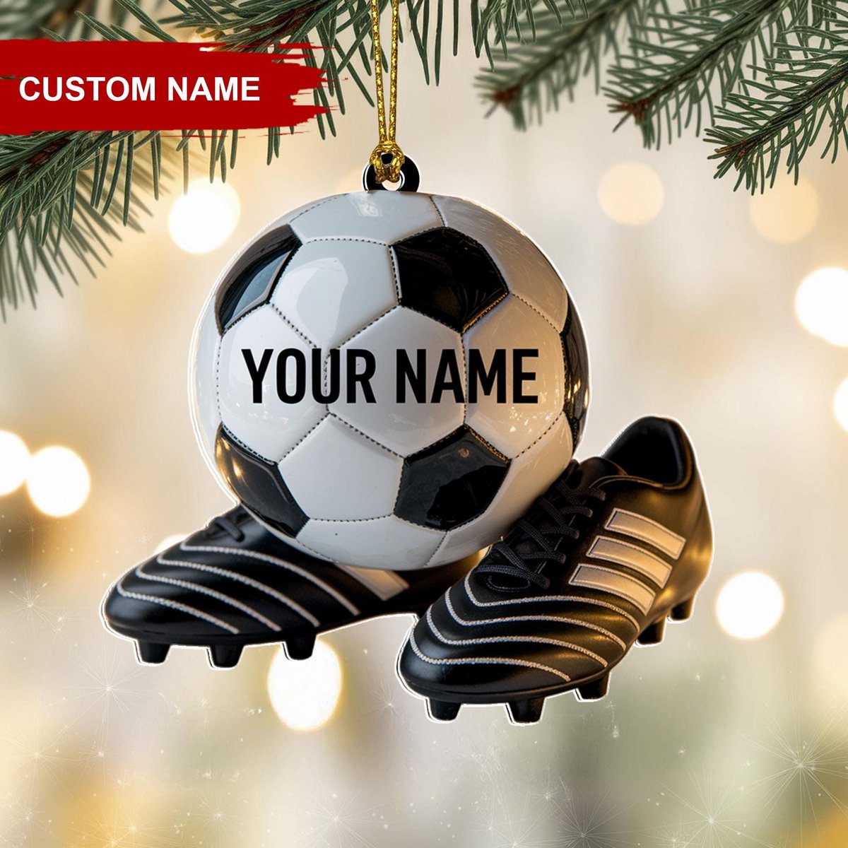 Custom Soccer Ball Christmas Ornament Tree Hanging Decor Flat 2D Acrylic Personalized Sports Fan Gift for Him Holiday Keepsake 2025