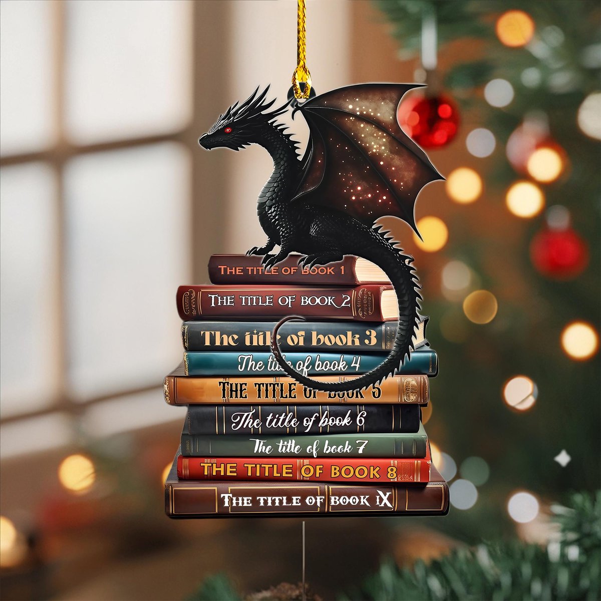 Custom Fantasy Dragon On Books Ornament Personalized Book Stack Christmas Gift For Readers 2025 Book Ornament Tree Decor