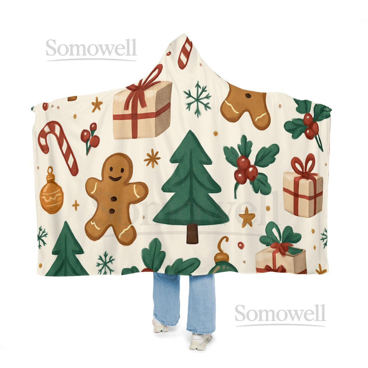 Gingerbread Christmas Hooded Blanket Cozy Holiday Microfleece_41