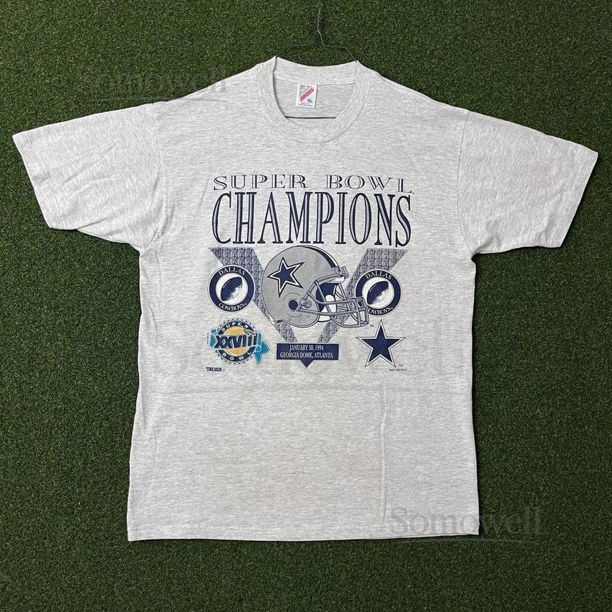 Vintage 1994 Dallas Cowboys NFL Superbowl Champions Grey Graphic Tee Shirt_479