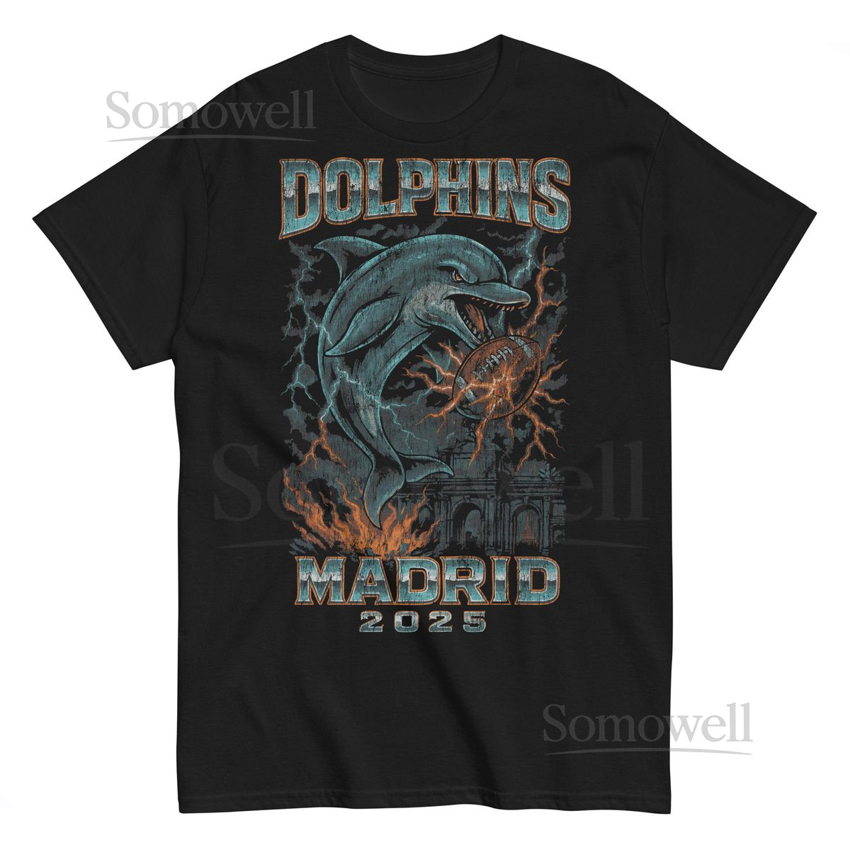 Dolphins Football x Madrid 2025 Vintage Distressed Tee_289