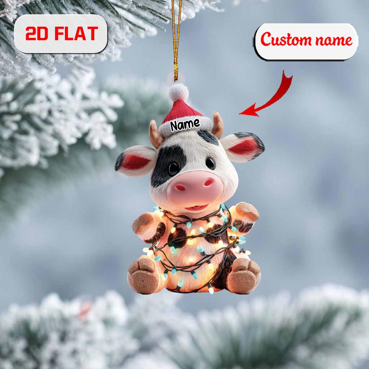 Custom Cow Christmas Ornament Farm Animal Acrylic Decoration