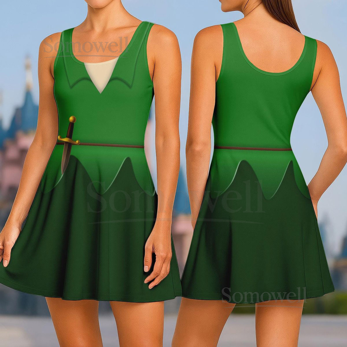 Peter Pan Skater Dress Flying Fairy Women Dress Disney Cartoon Movie Dress Casual Dress Disneyland Dress Disneyworld Gift For Her_148