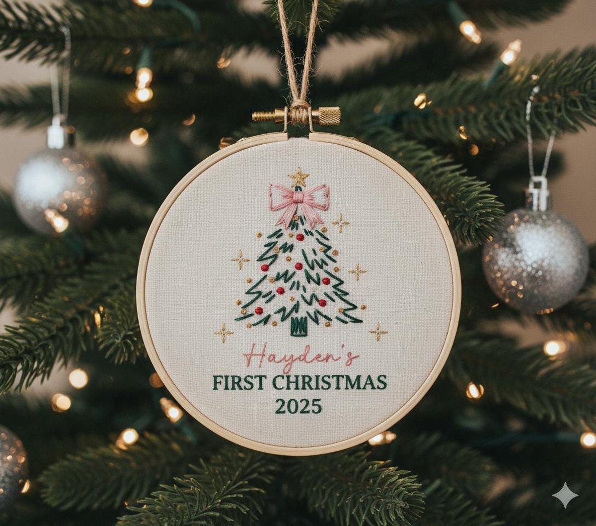 Personalized Baby39s First Christmas Hand Embroidered Ornament Handmade Holiday Decor Unique Gift for New Baby Custom Christmas Tree Gift