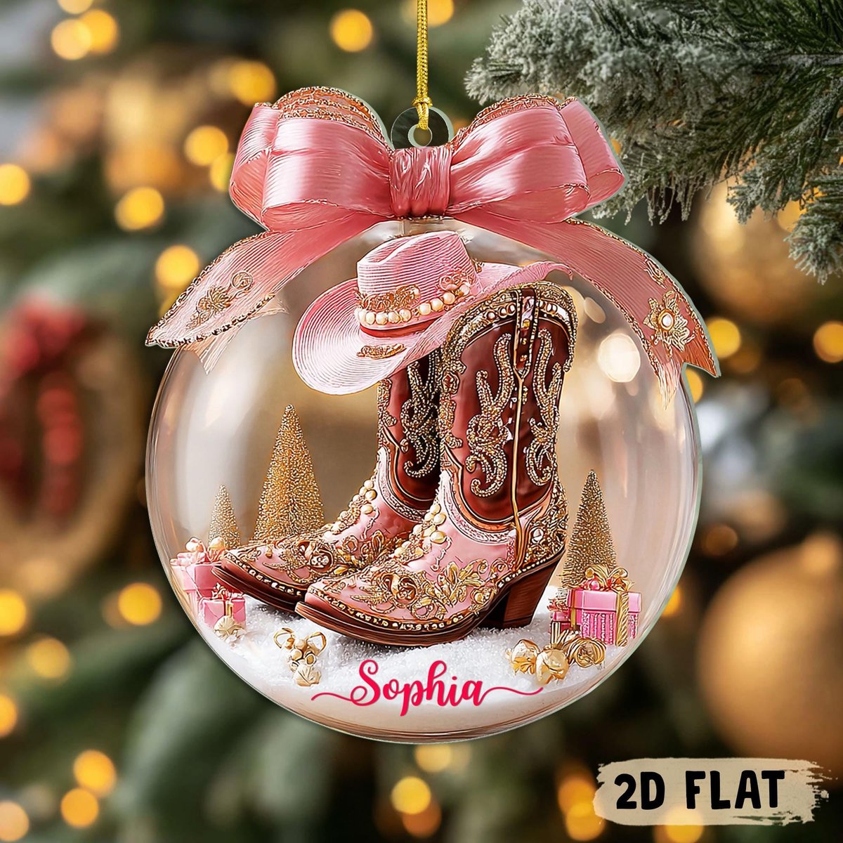 Personalized 2D Flat Cowgirl Boots Acrylic Ornament Cowgirl Christmas Ornament Cowboy Boot Ornament Western Ornament Cowgirl Xmas Gifts