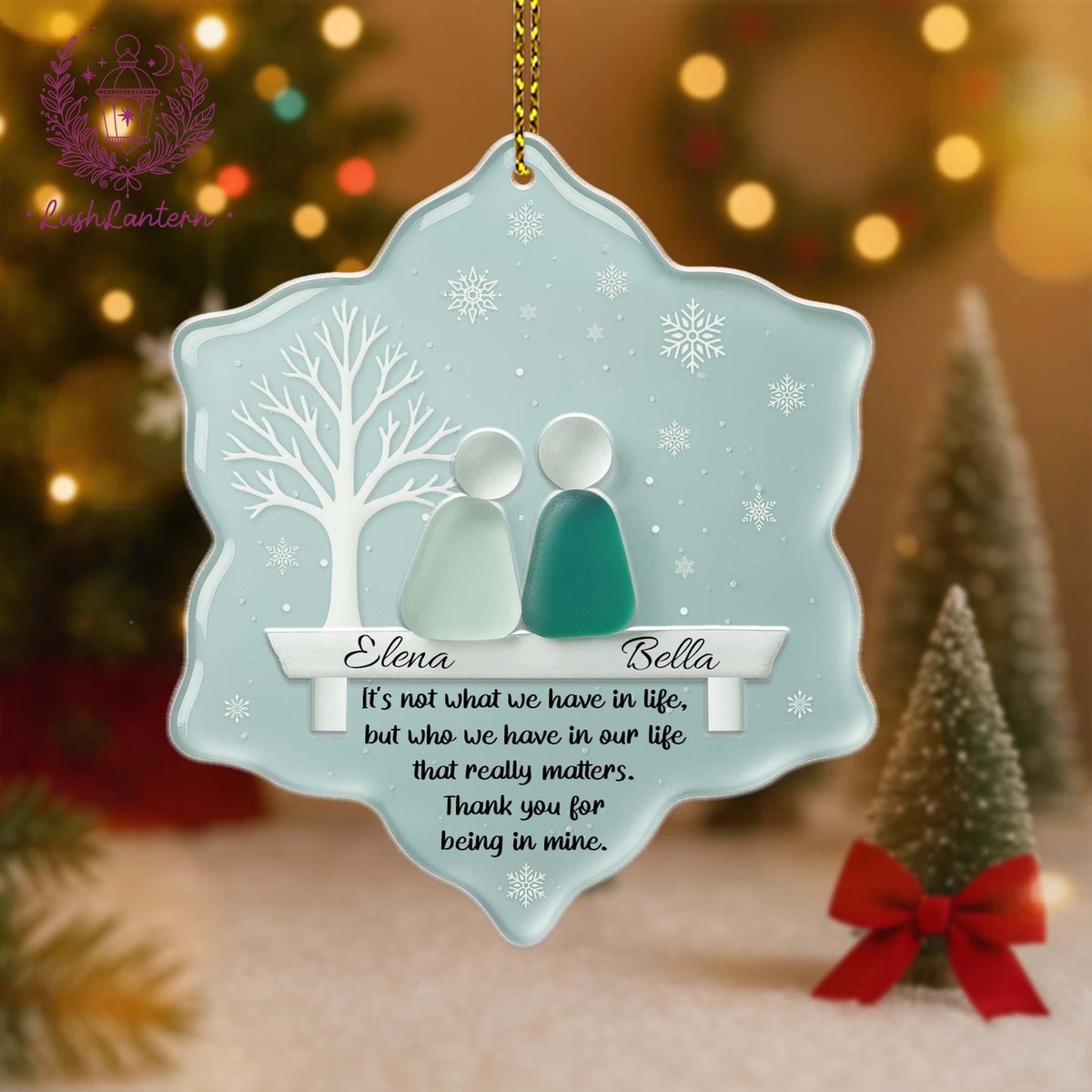 Personalized Friendship Sea Glass Acrylic 2 Layer Best Friend Christmas Gift Snowflake Sea Glass Friendship OrnamentFriend Christmas Gift