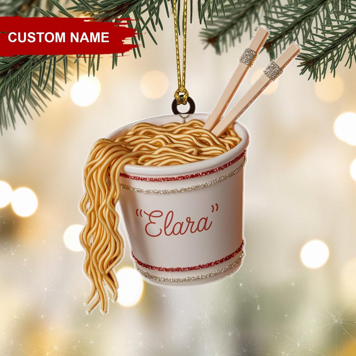 Custom Ramen Noodle Cup Christmas Ornament Tree Hanging Decor Flat 2D Acrylic Personalized Foodie Gift for Her Holiday Keepsake 2025