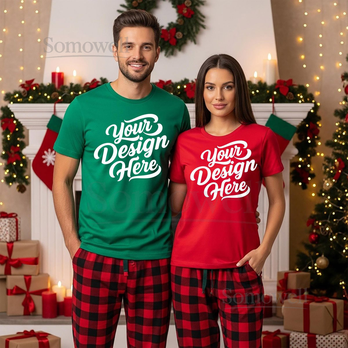 Christmas Couple Bella Canvas 3001 Mockup Red Green Tees Digital Download_60