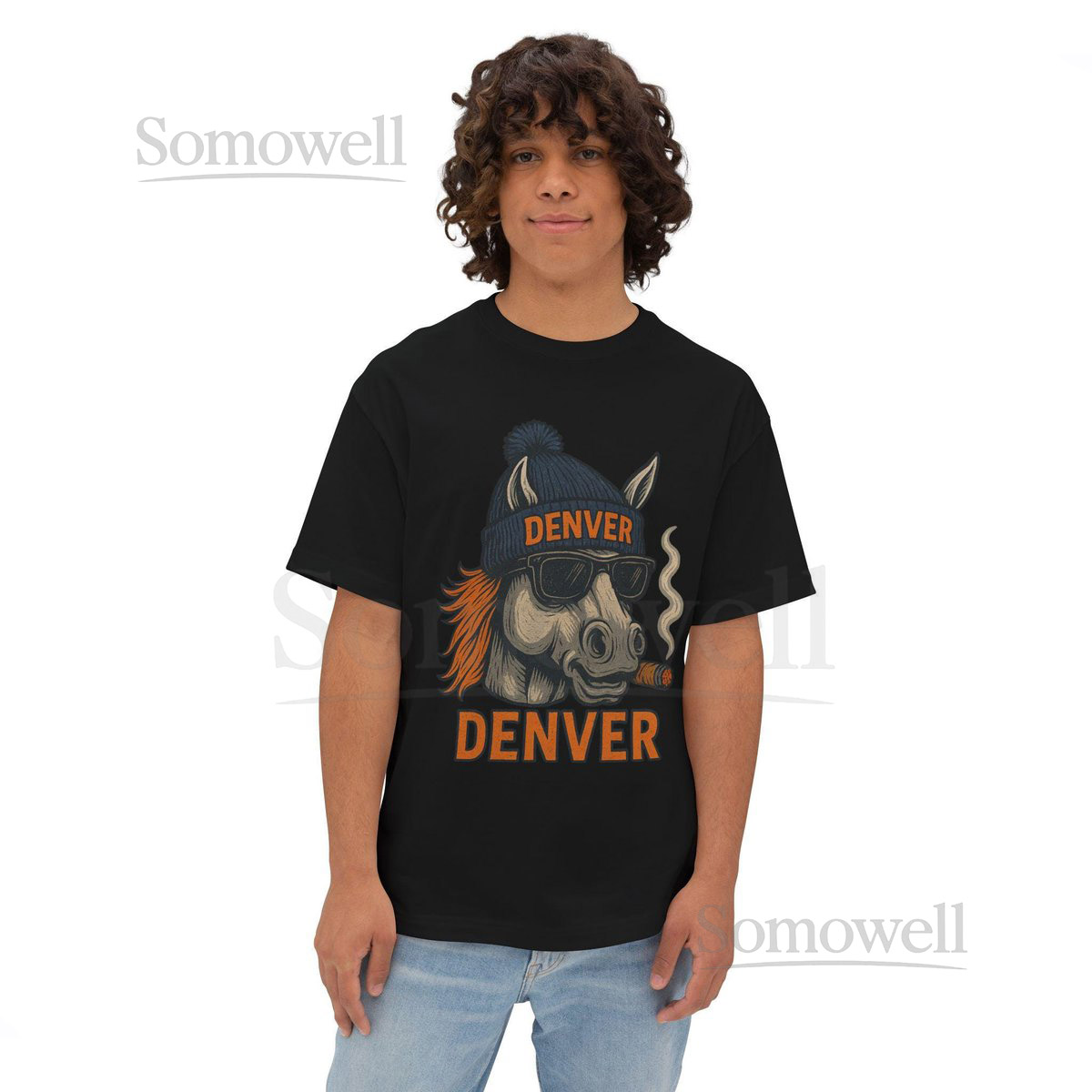 Denver Bronco Cigar Shirt Vintage Distressed Denver Football Tee Unisex Oversized Boxy Tee_291
