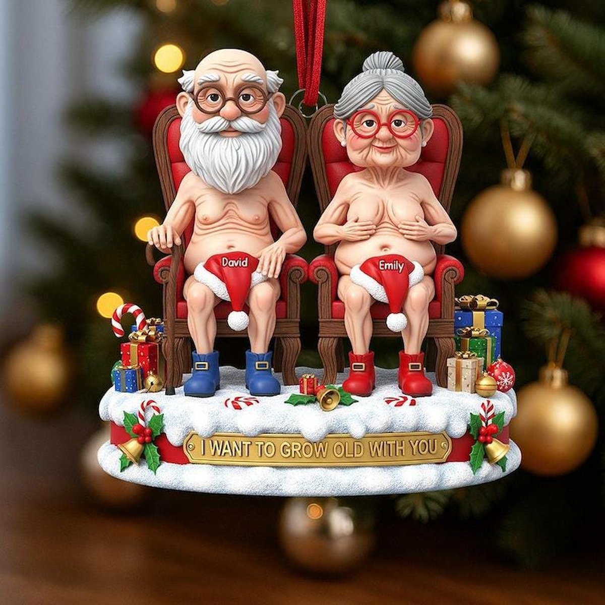 Personalized Funny Couple 2D Flat Ornament Christmas Keepsake for Partners I want to Grow Old With You Holiday Gift Anniversary Ornament_4381839674