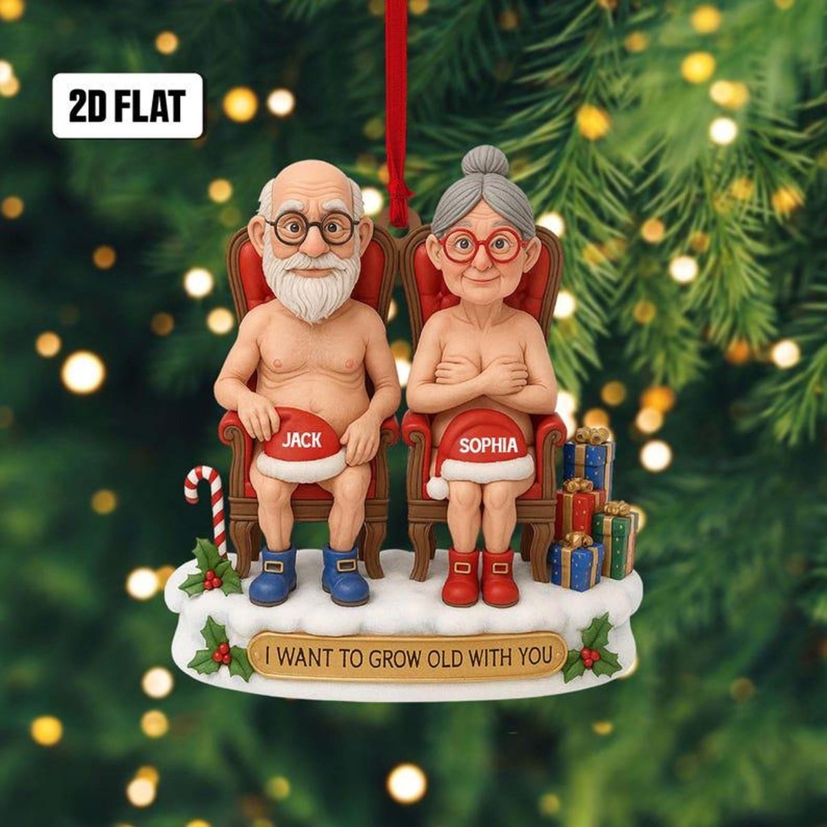 Personalized Funny Couple 2D Flat Ornament Christmas Keepsake for Partners I want to Grow Old With You Holiday Gift Anniversary Ornament_4381846243