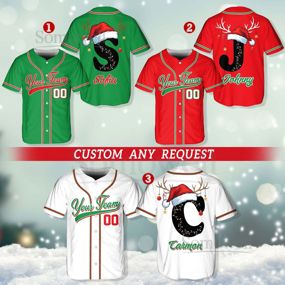 Personalized Christmas Baseball Jersey Adult Kid Youth Custom Name Number Holiday Jersey Xmas Gift Team Uniform Merry Christmas Shirt_064