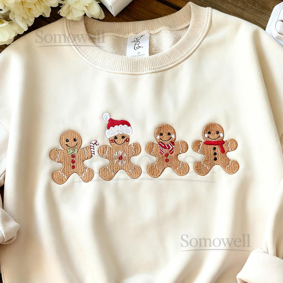 Embroidered Cute Gingerbread Cookies Sweatshirt Womens Christmas Sweatshirt Merry ChristmasFestive Unisex Winter SweaterChristmas gifts_71