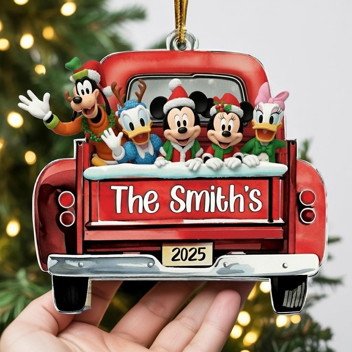 Custom Disney Family Christmas Acrylic Ornament Red Truck Christmas Ornament Snowman Ornament Family Ornament Mickey Friends Ornament