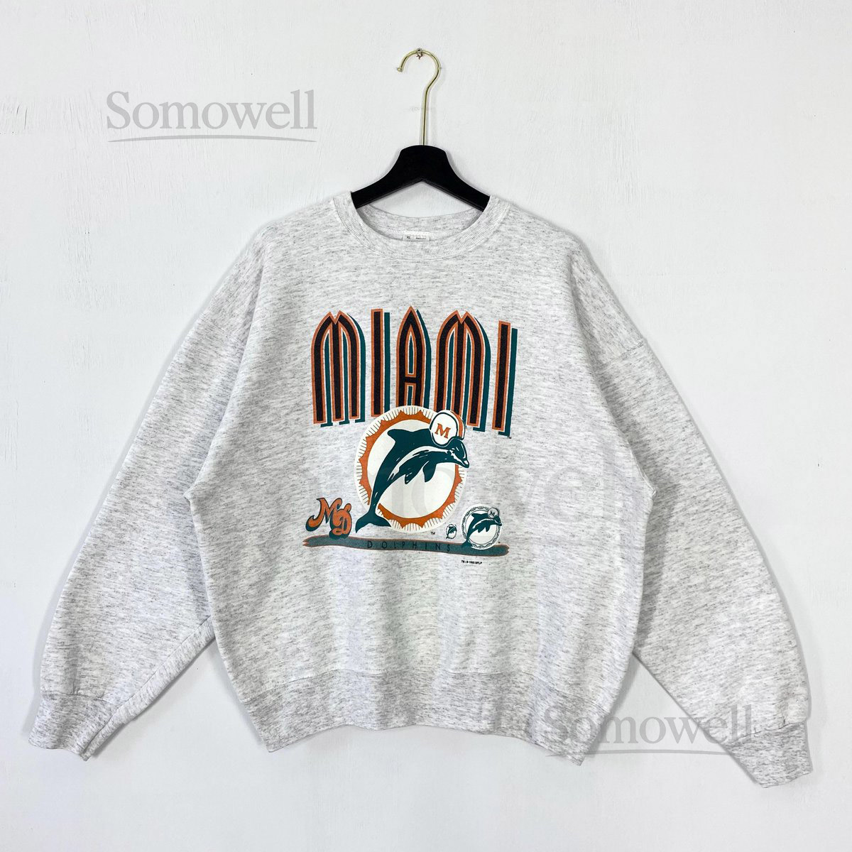 Vintage 90s Miami Dolphins Sweatshirt Crewneck Pullover Sportswear NFL Miami Dolphins Print Logo Grey Large_620
