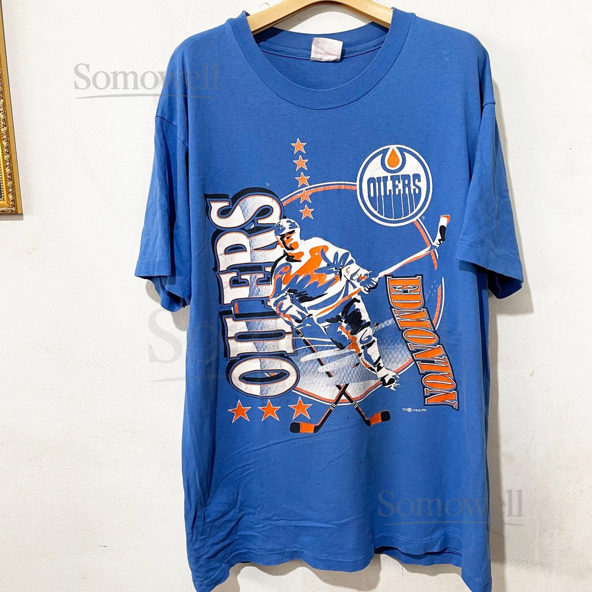 Vintage 90s Edmonton Oilers T-Shirt NHL Hockey Player Graphic Tee Size L_412