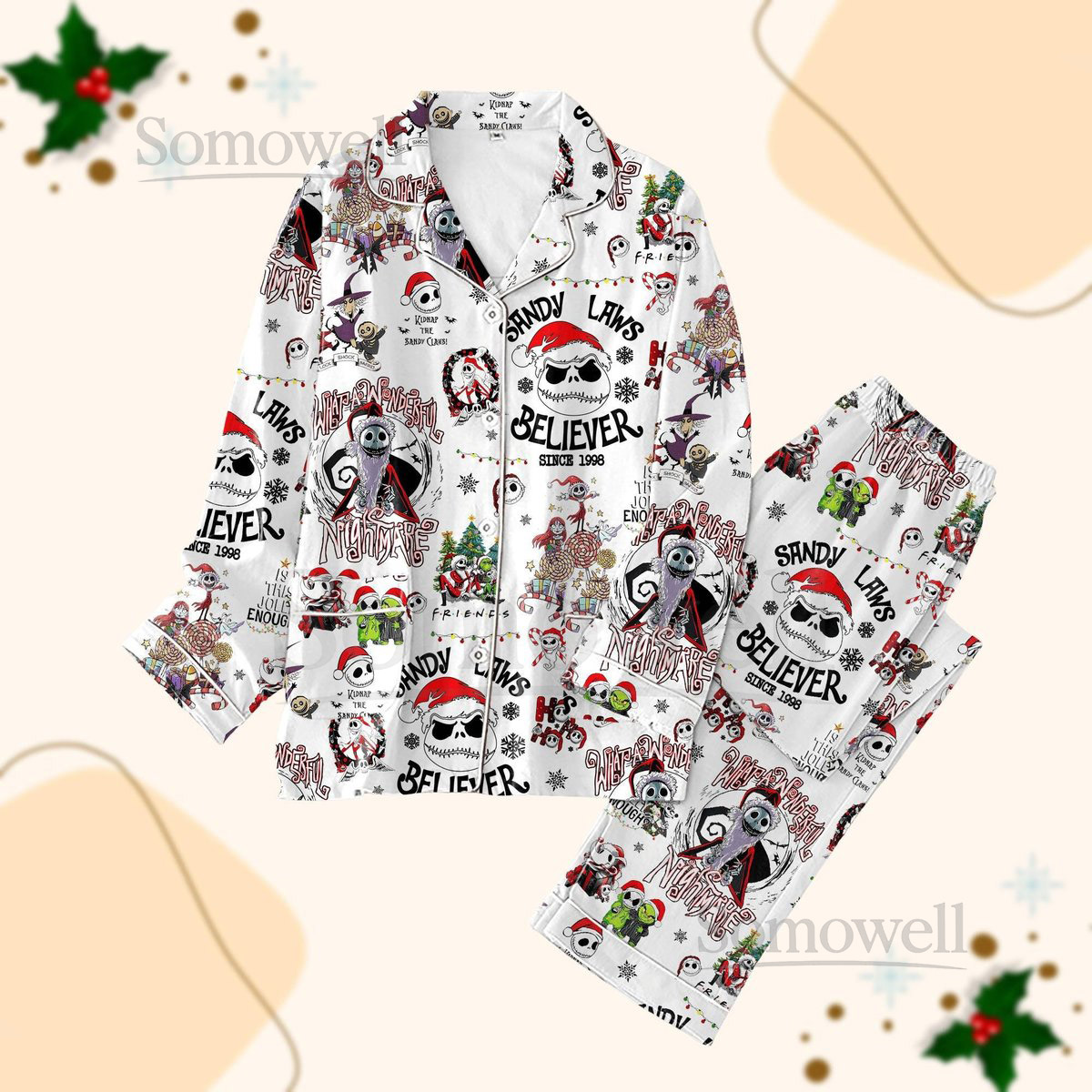 Nightmare Before Christmas Pajamas Set Jack Skellington Sleepwear Jack And Sally Pajama Women Disney Movie Matching Pajamas Family_49