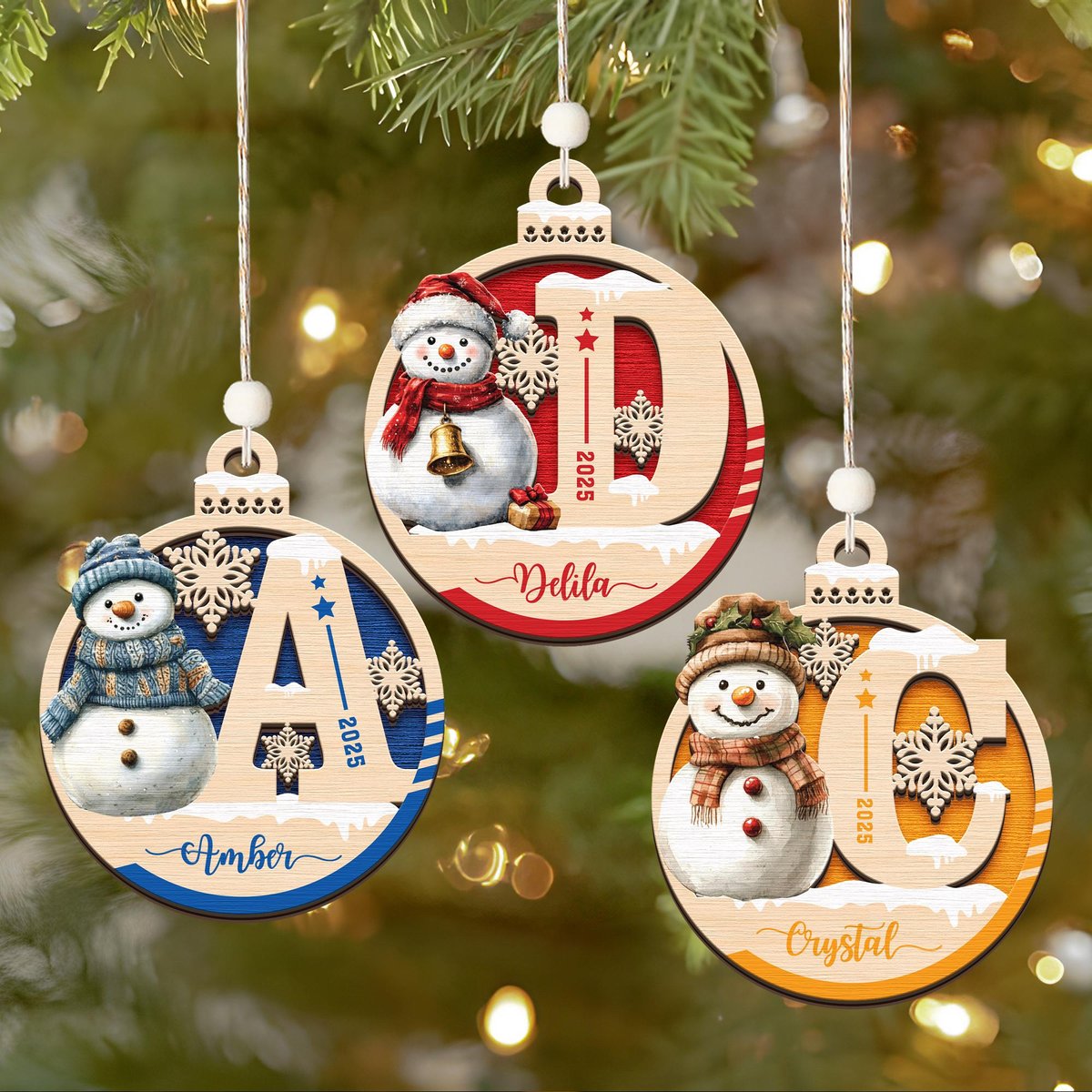 Personalized Snowman Christmas Ornament Wooden custom name tags Letter Name Ornament Gift Custom Snowman Family Gift Xmas Gift For Kids