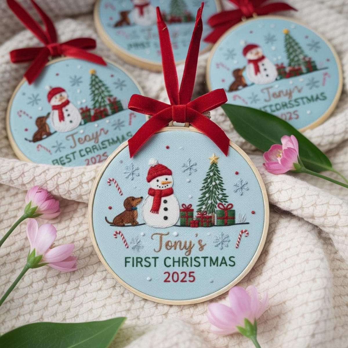 Embroidered Snowman Baby39s First Christmas Ornament Handmade Holiday Decor Personalized Unique Gift for New Baby Custom Christmas Gift