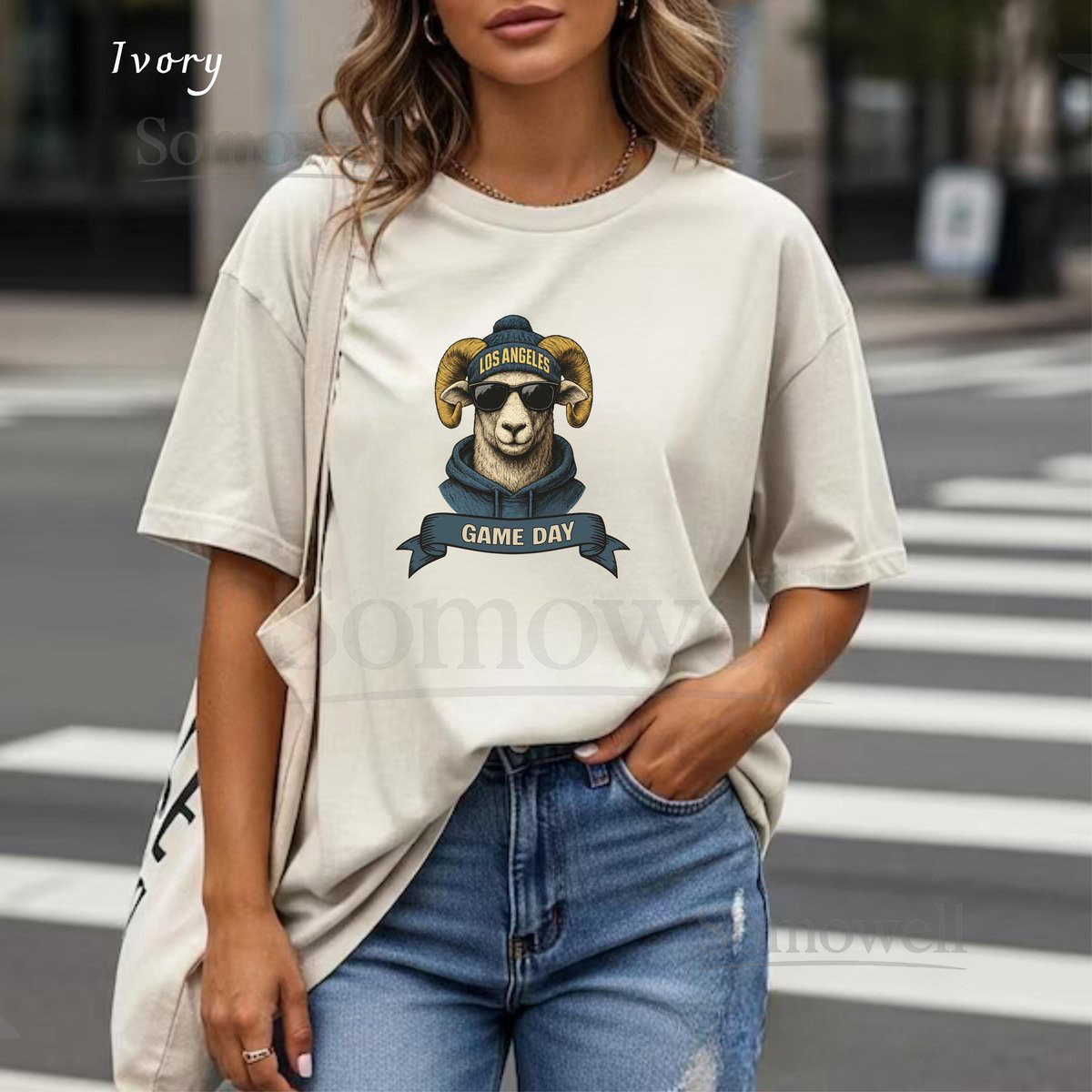 Los Angeles Football T-Shirt Ram Logo with Beret_563