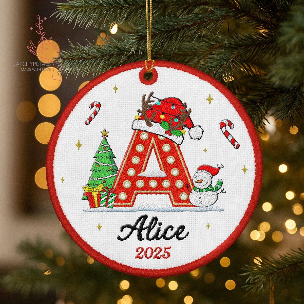 Personalized Christmas Embroidered Ornament 2025 Personalized Letter Name Ornament Custom Initial Ornament Xmas Unique Gift for New Baby