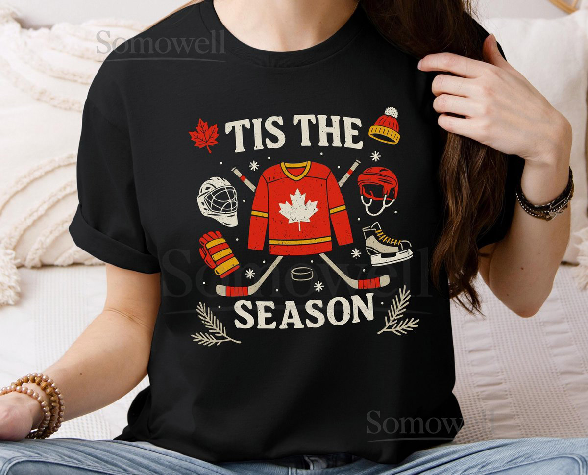 Tis the Season Calgary Alberta Shirt Retro Canada Hockey Fan Tee Canadian Hockey T-Shirt Winter Sports Gift for Her Hockey Season_401