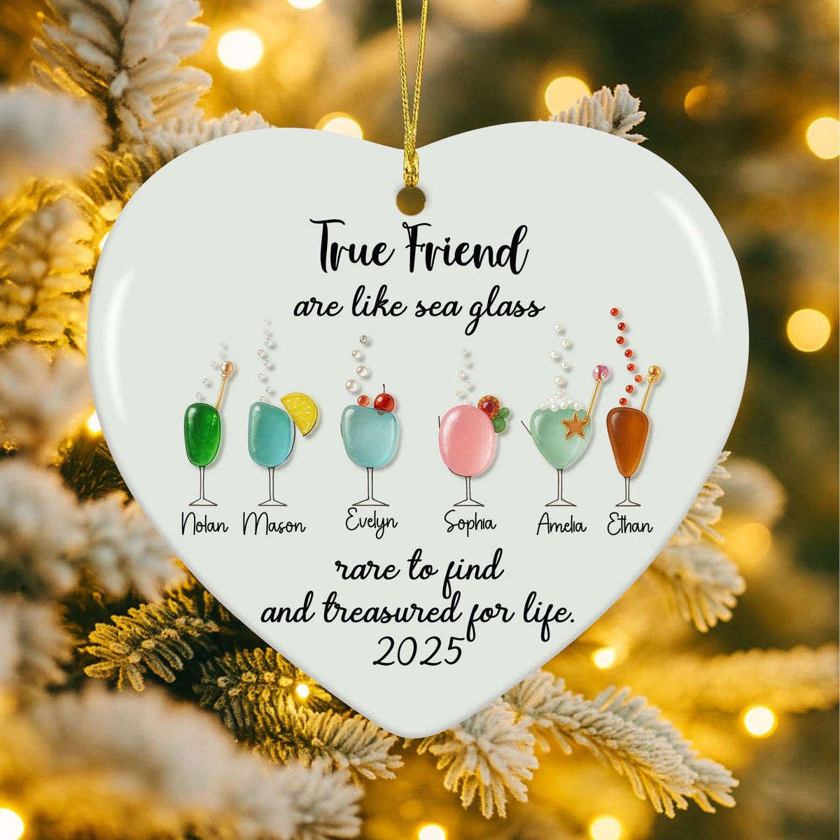 Custom Friendship Sea Glass Ceramic Ornament 2D Flat Friendship Seaglass Cocktail Ornament Besties Ornament Timeless Friendship Keepsake