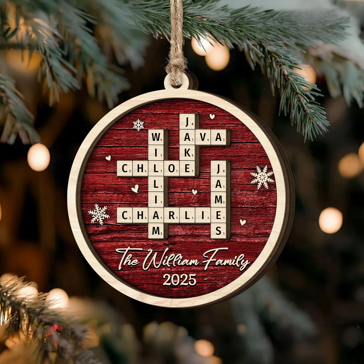 Family Name Scrabble Christmas Personalized Wooden Ornament Family Puzzle Name Ornament Custom Family Crossword Christmas Ornament