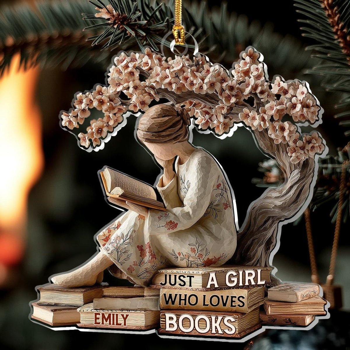 Personalized Just A Girl Who Loves Books 2D Ornament Custom Acrylic Christmas Decoration Cute Gift for Book Lovers Readers or Librarians