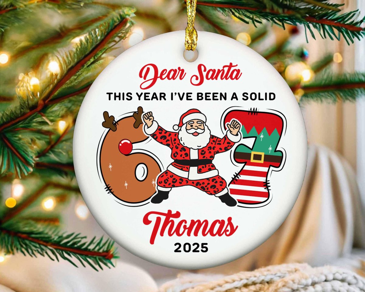 Six Seven Meme Christmas Ornament Gen Alpha Humor Porcelain Tree Decoration