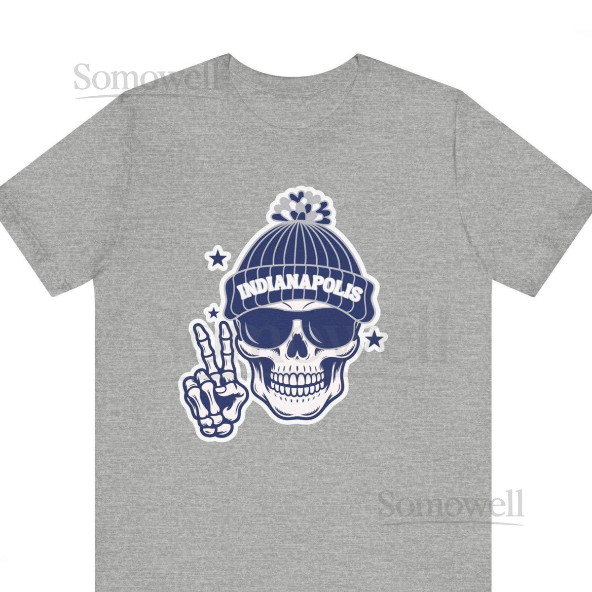 Indianapolis Football Fan T-Shirt Skeleton With Beanie Hat Graph_500