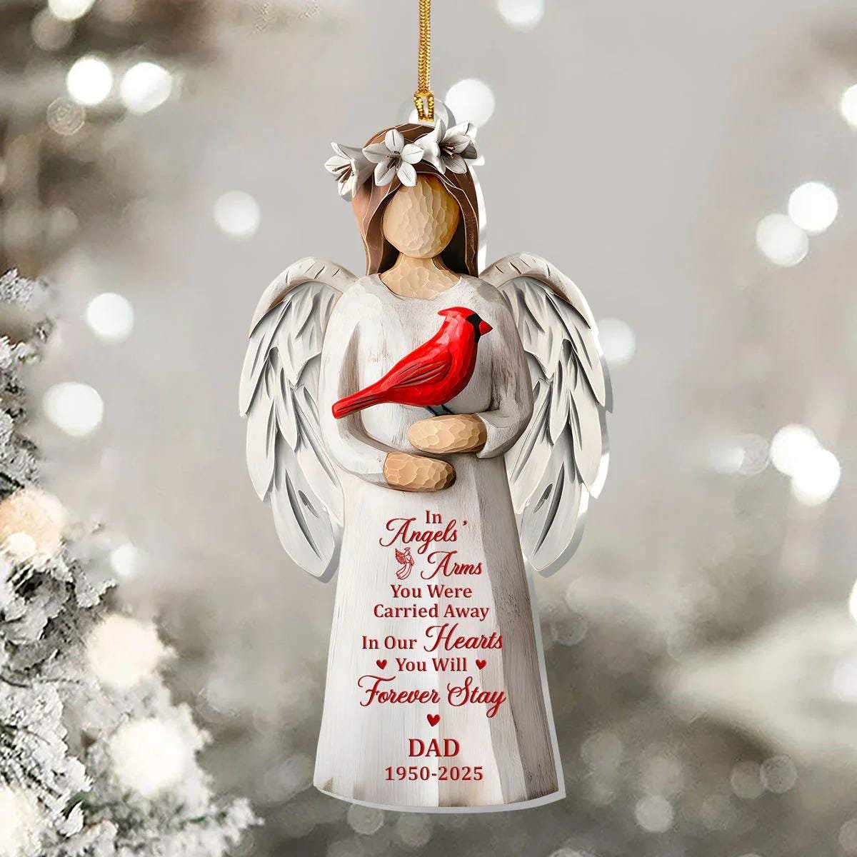 Custom Memorial Cardinal Christmas Ornament Gift for Loss of a Loved One In Angels Arms Keepsake Sympathy Gift Remembrance Ornament