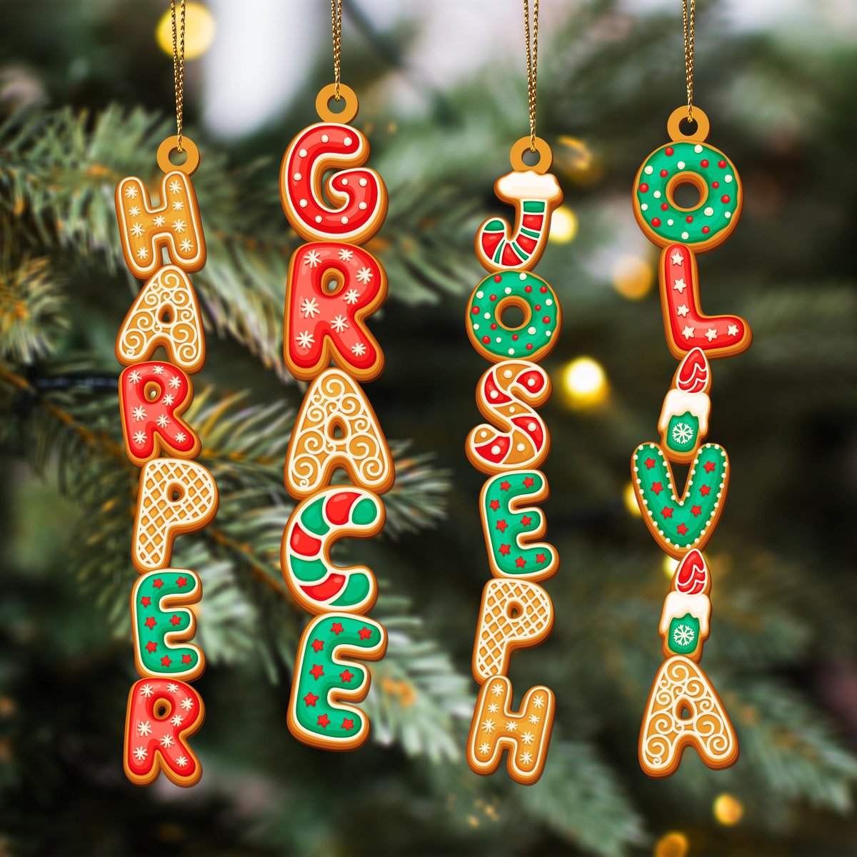 Custom Gingerbread Alphabet Ornament Personalized Acrylic Christmas Stockings Tags Kids Name Ornament Christmas Ornaments for Family