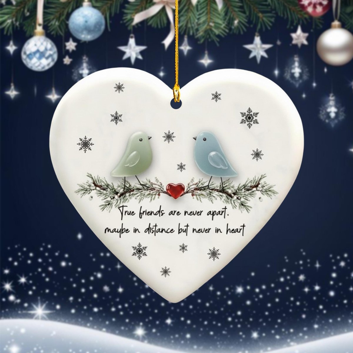 True Friends Never Apart 2D Flat Sea Glass Ornament Personalized Friendship Ceramic Christmas Ornament Best Friend Holiday Keepsake Gift