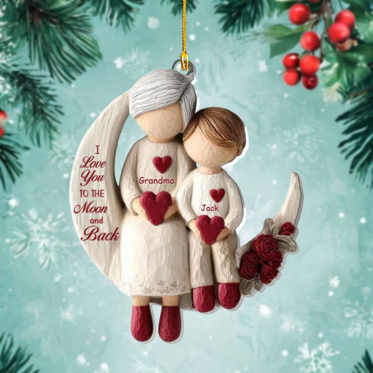 Personalized Grandma and Grandchild Moon Love Ornament Custom Acrylic Christmas Keepsake Gift for Grandma Family Holiday Decoration