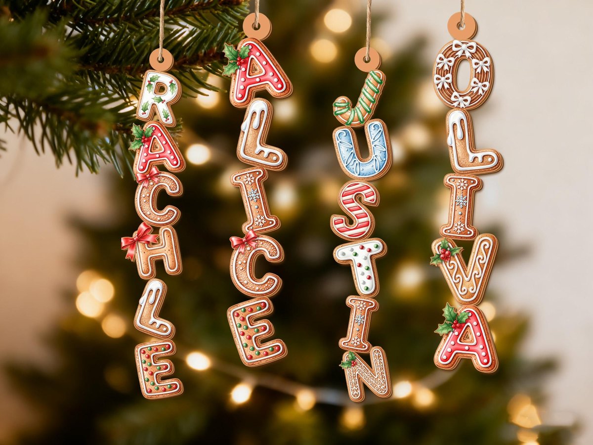 Custom Gingerbread Alphabet Ornament Kids Name Ornament Christmas Tag for Stockings Kids Christmas Gifts Christmas Ornaments for Family_4385097384