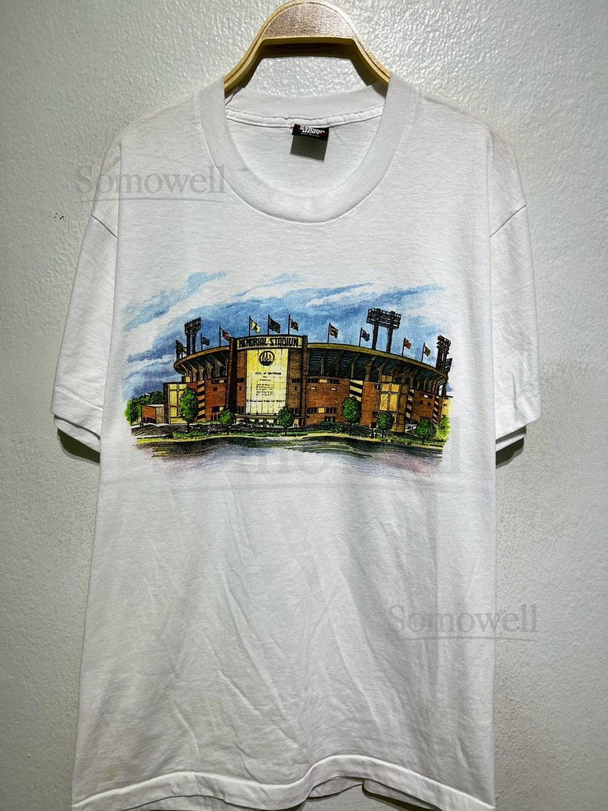 Vintage 90s Memorial Stadium T-Shirt Size L Baltimore Orioles Colts Art Tee MLB NFL Baseball Football Maryland Souvenir Sports History Venue_616