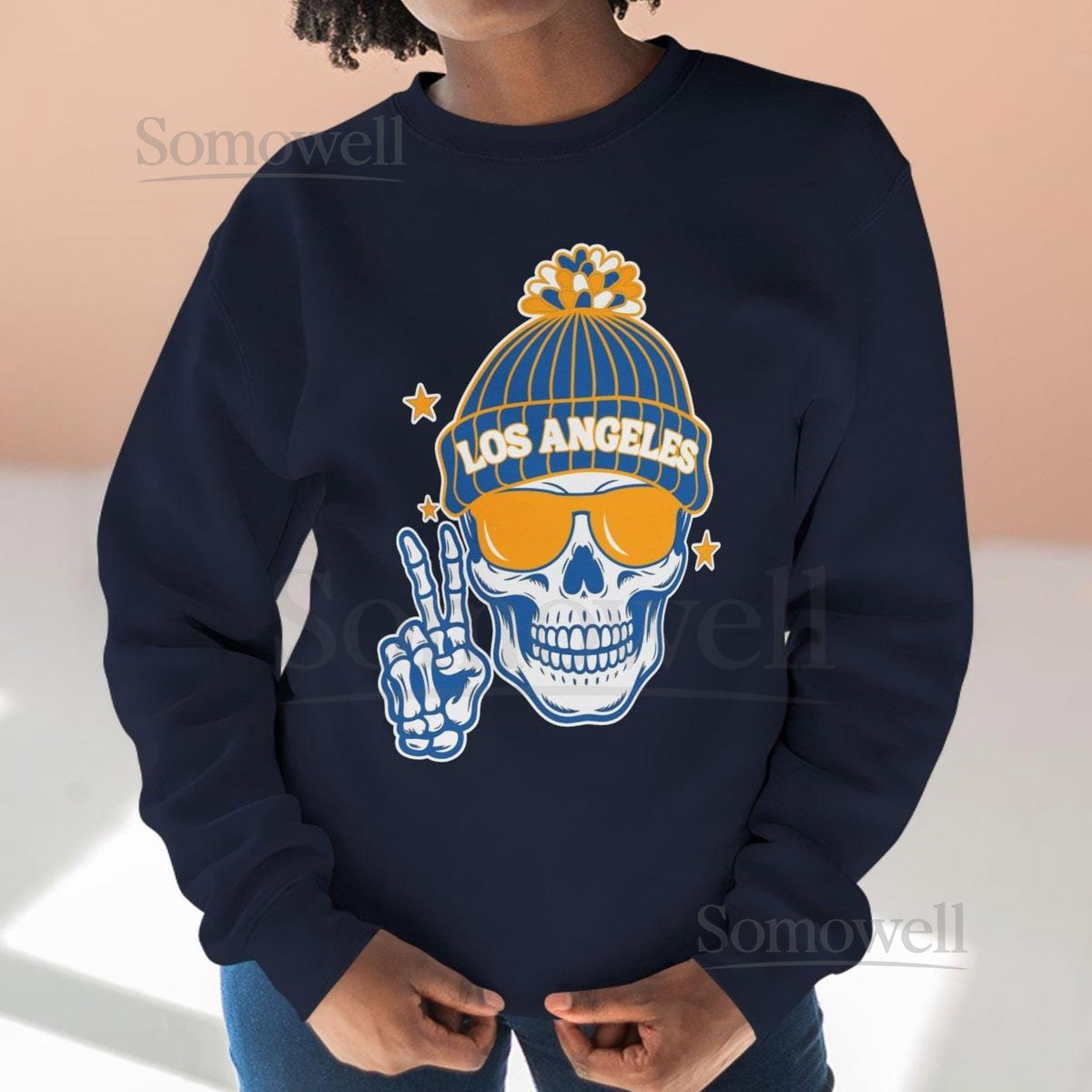 Los Angeles Sweatshirt Football Fan Gift Idea Trendy Skeleton With Beanie Hat Sweater_103