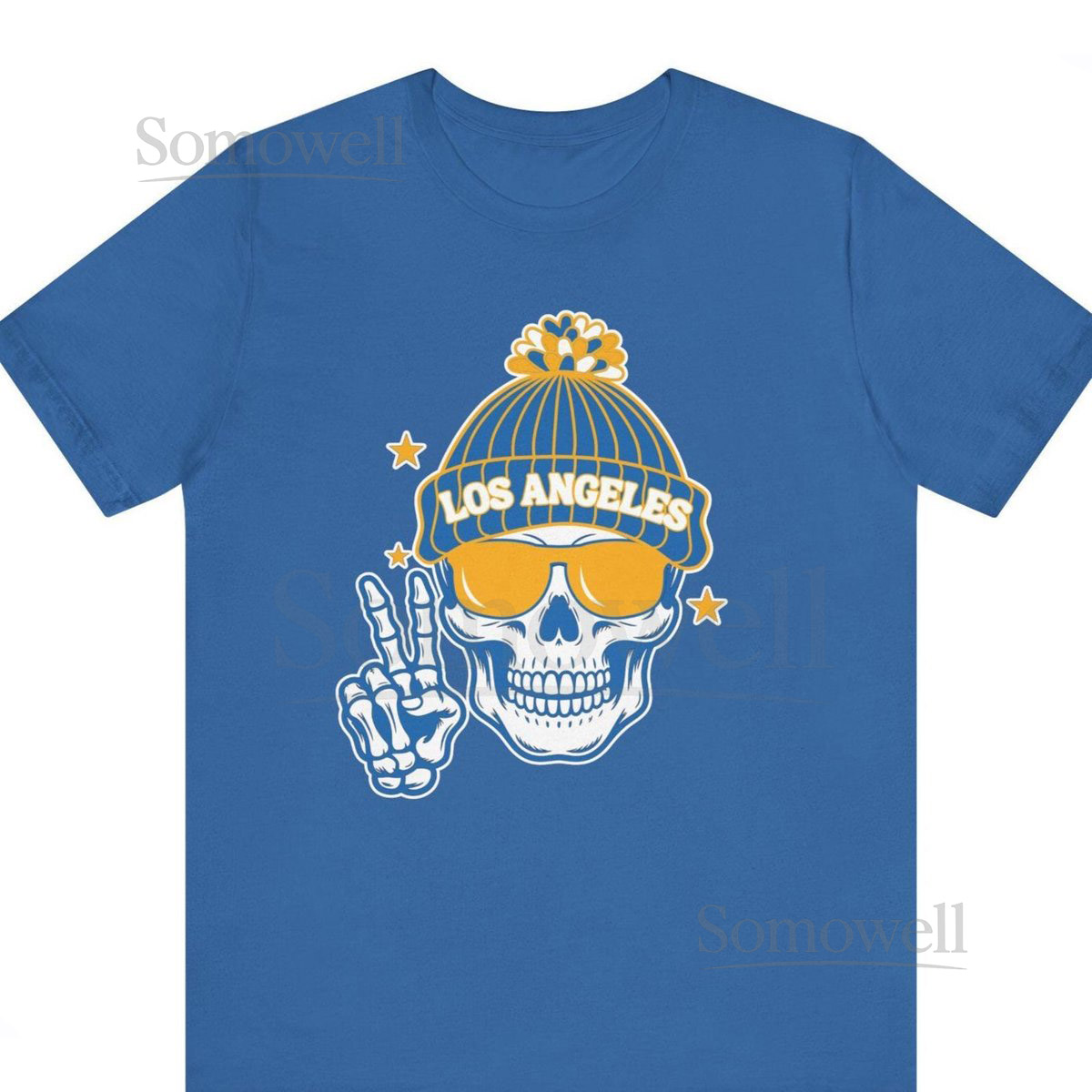Los Angeles Football Fan T-Shirt LA Skeleton With Beanie Hat Graphic Tee_546
