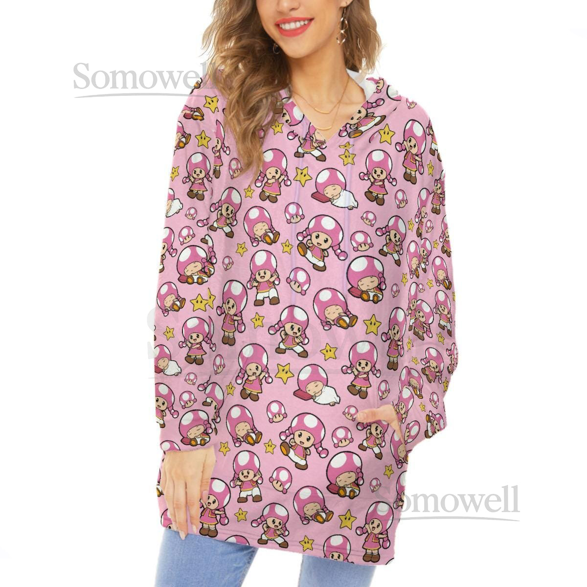 Toadette Unisex Fall Winter Flannel Fleece Hoodie Blanket Cozy Wearable Blanket Loungewear_80