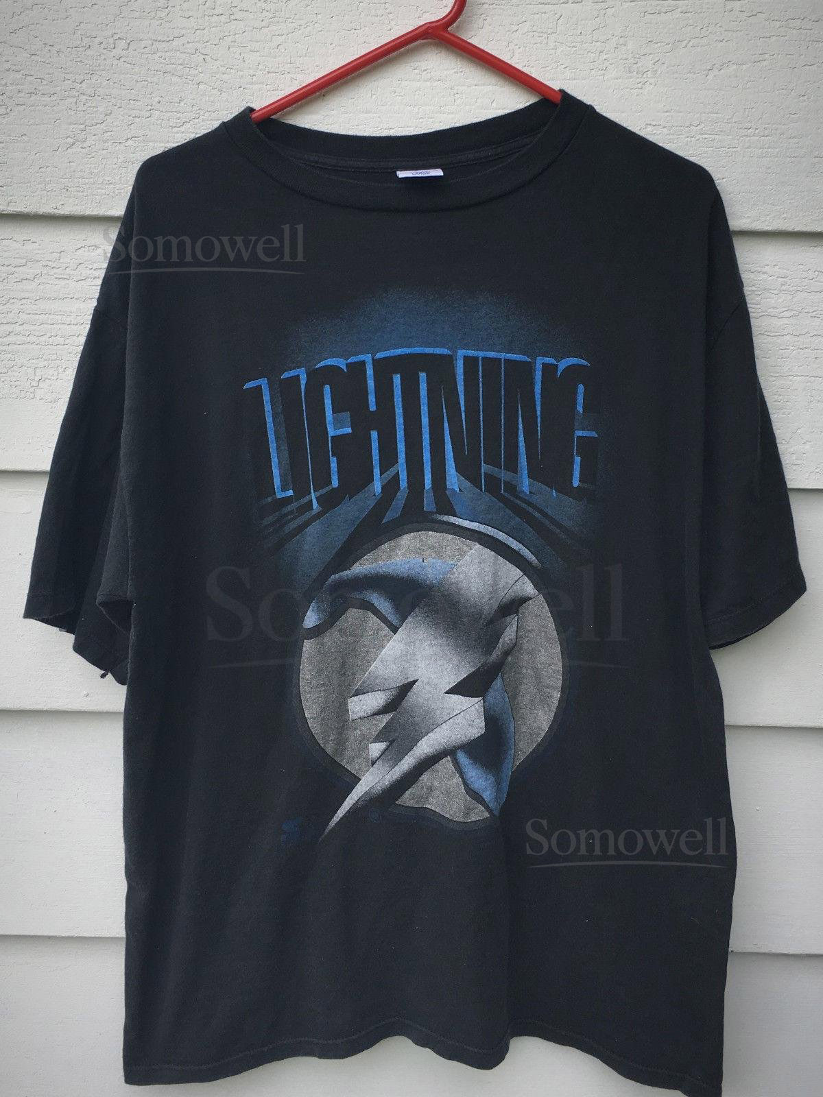 NHL Tampa Bay Lightning jersey deadstock officially licensed Starter t-shirt vintage hockey neon blue shirt 90s hip-hop clothing size XL_35