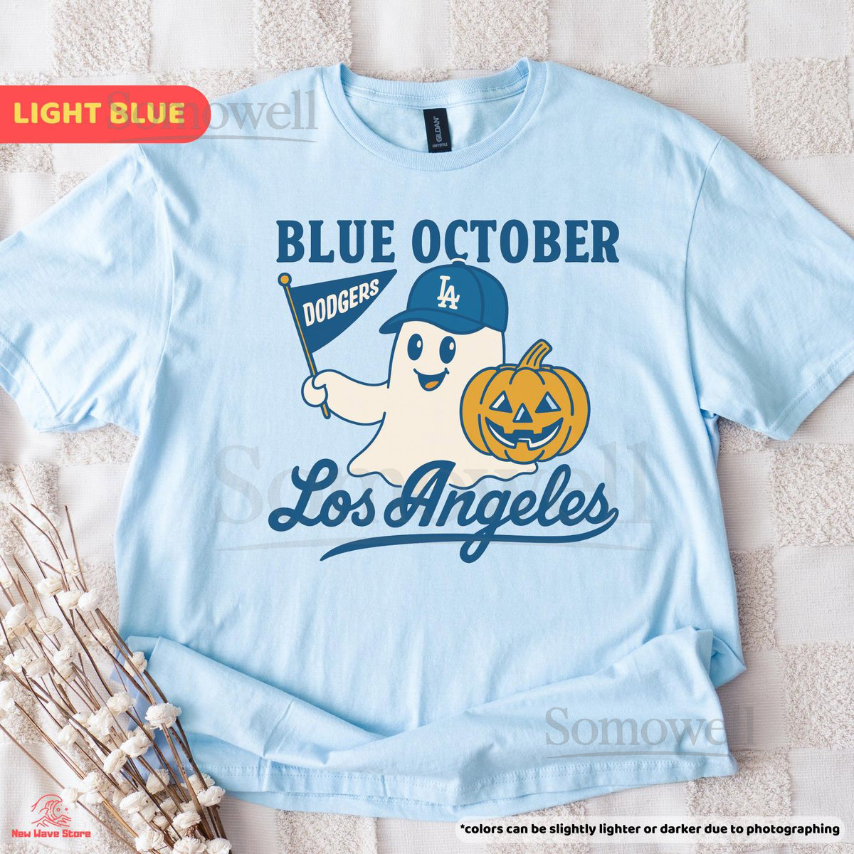 Blue October Ghost Dodgers Shirt Los Angeles Baseball Halloween Spooky Season Gameday Tee_159