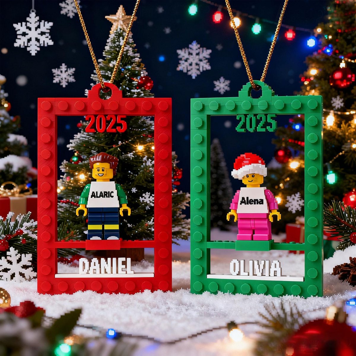 Personalized Minifigure Christmas OrnamentCustom Building Block Ornament with NamesFamily Minifigure Holder2025 Holiday Tree Decoration