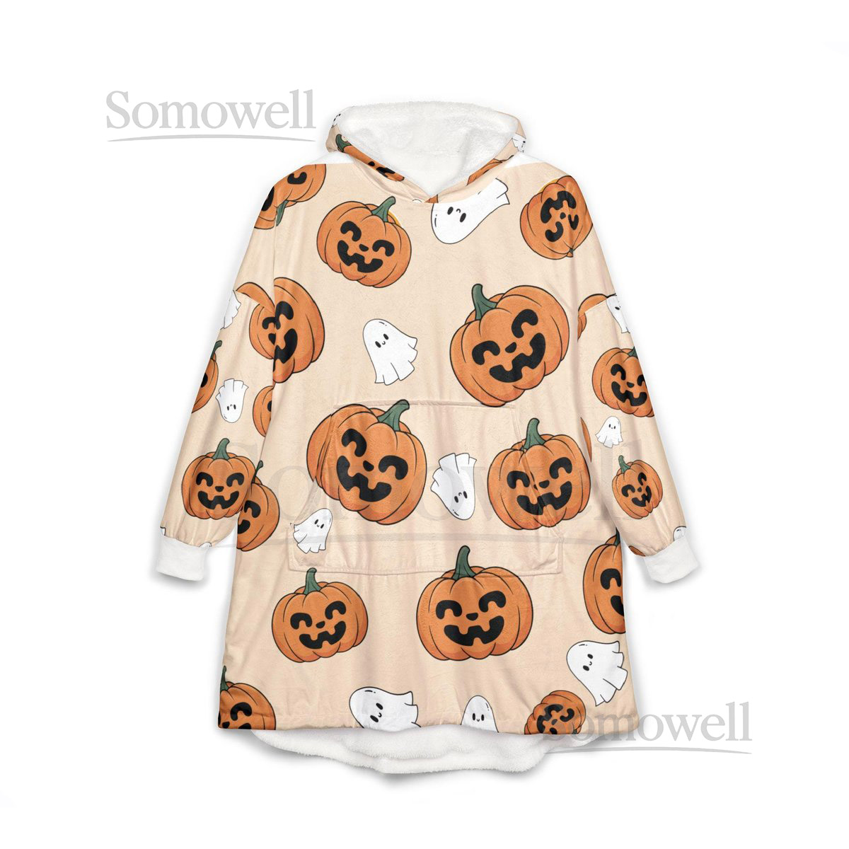 Cozy Halloween Hooded Blanket Pumpkin Ghost Snuggie for Fall Perfect for Halloween Home Decor Gift Idea_24