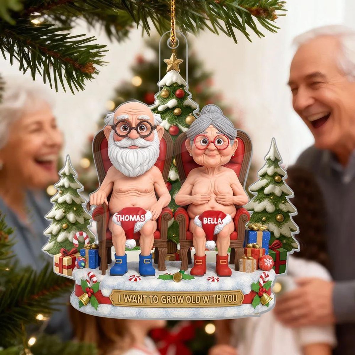 Personalized Funny Couple 2D Flat Ornament Lets Grow Old Together Christmas Keepsake Anniversary Gift Holiday Gift Husband Wife Gift