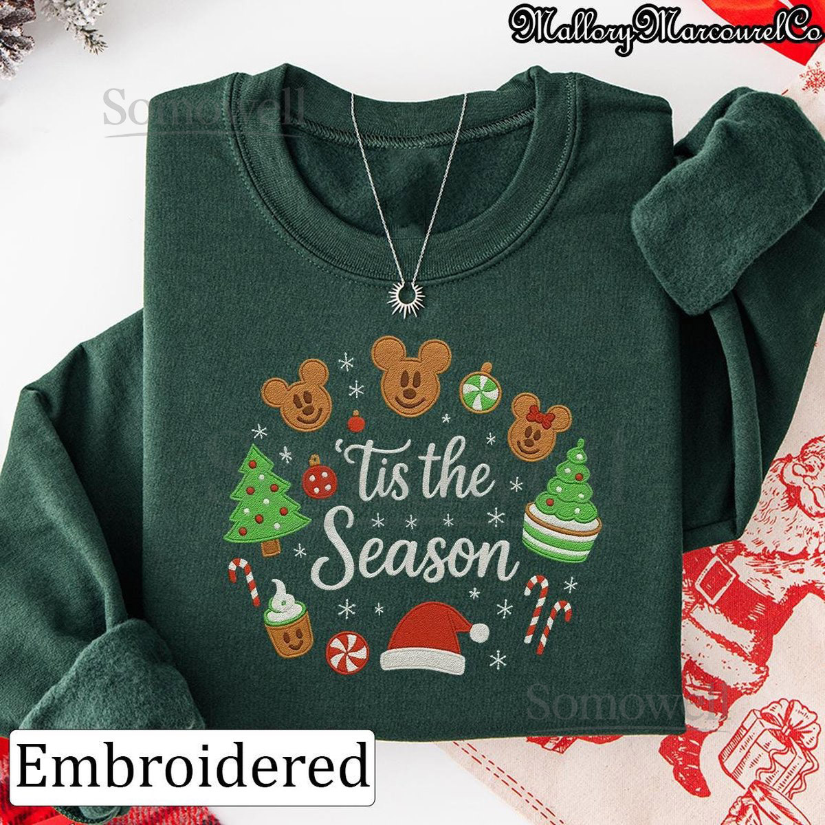 Embroidered Christmas Tis The Season Sweatshirt Cute Mickey Gingerbread Cookie Embroidered Shirt Festive Disney Hoodie Gift for Christmas_69