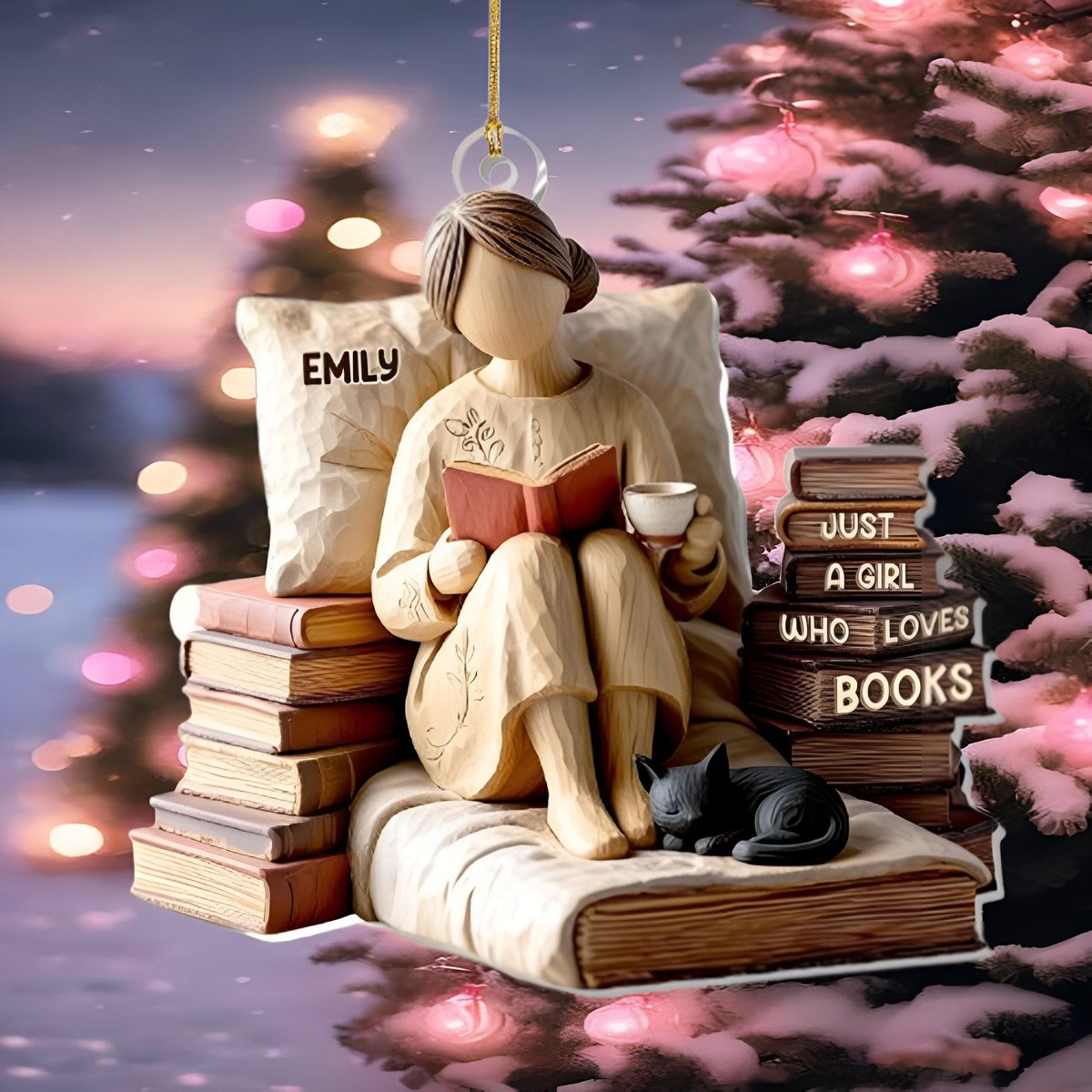 Just A Girl Who Loves Books 2D Ornament Personalized Acrylic Reading Gift for Bookworms Cozy Library X-Mas Decoration Bookish Keepsake