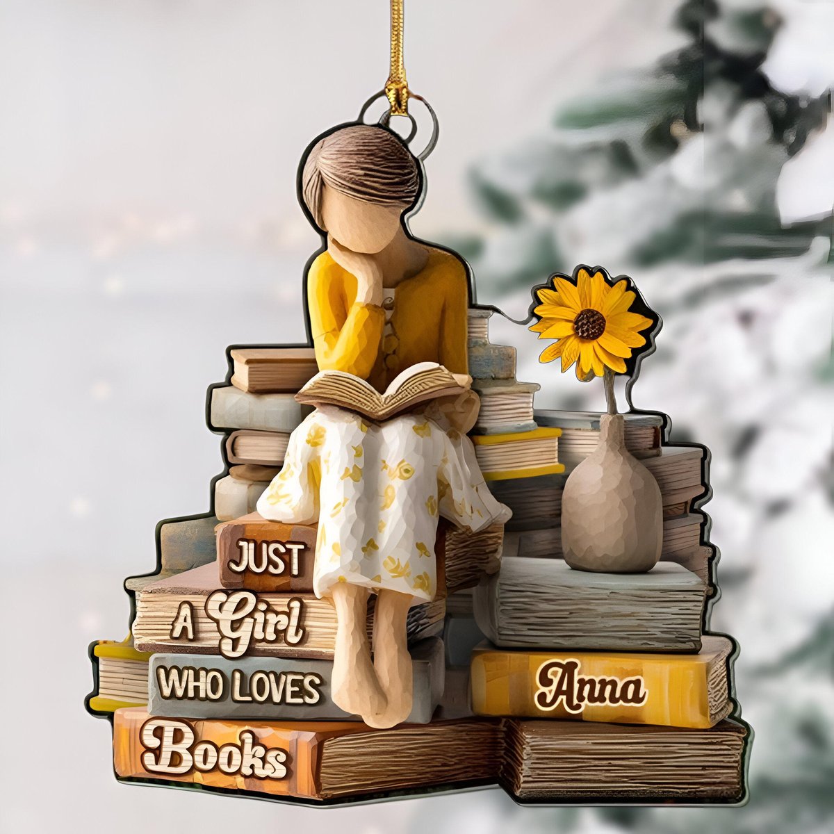 Personalized Book Lover 2D Ornament Just A Girl Who Loves Books Acrylic Gift Custom Reading Themed X-Mas Ornament Cozy Bibliophile Decor