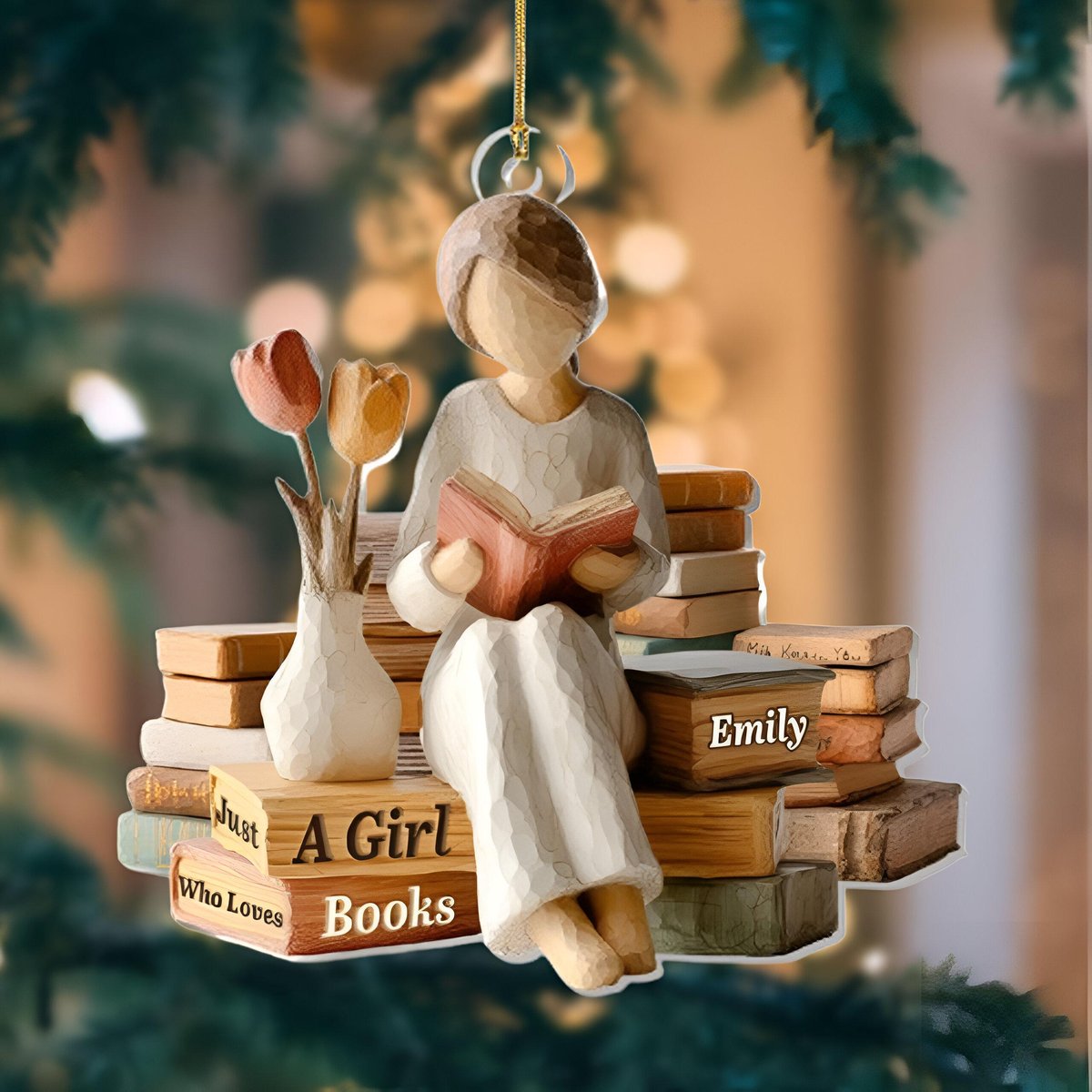 Personalized 2D Ornament for Bookworms Just A Girl Who Loves Books Acrylic Gift Cozy Reading Vibes X-Mas Decoration for Bibliophile Girl