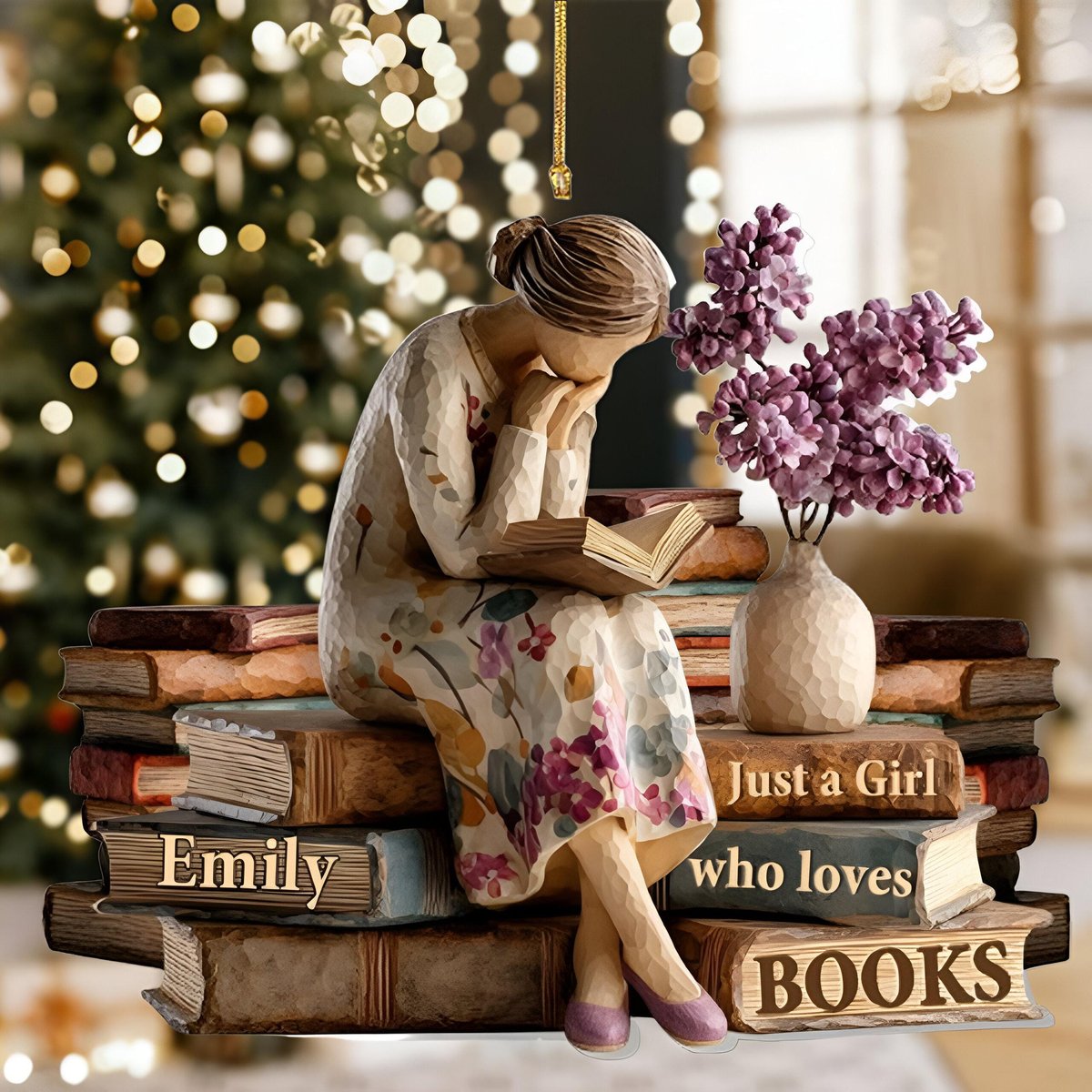 Book Lover X-Mas 2D Ornament Personalized Just A Girl Who Loves Books Acrylic Cozy Reading Holiday Decor for Bibliophiles and Dreamers